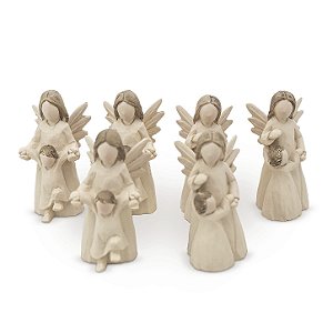 Kit Imagem 3 Anjo da Guarda com Menino e 3 Anjo da Guarda com Menina Resina 6,5 cm