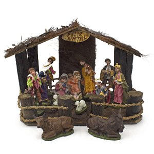 Kit Presépio Resina 14 Peças 12 cm com Casinha N2