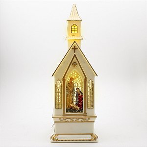 Igreja Capela Musical Iluminada Sagrada Família Importado Branco Plástico 30 cm