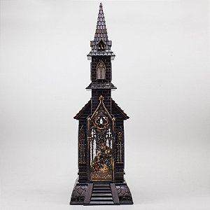 Igreja Capela Musical Iluminada Sagrada Família Importado Preto Plástico 45 cm
