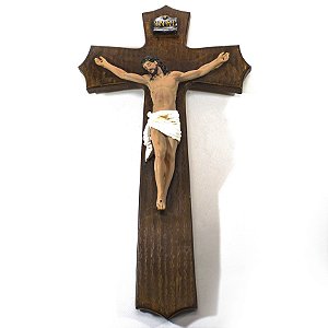Crucifixo de Parede Marrom Importado Resina 50 cm