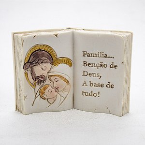 Imagem Sagrada Família Livro Importada Resina 9 cm