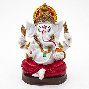 Estátua Ganesha Sentado Branco Resina 11 cm