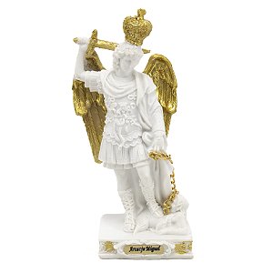Imagem São Miguel Arcanjo Monte Gargano Coroa Importado Resina Branco 13 cm