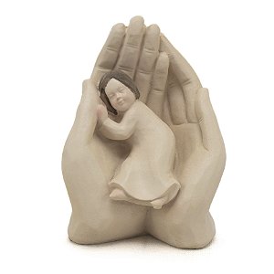 Imagem Anjo da Guarda Palma Menina Resina 10 cm