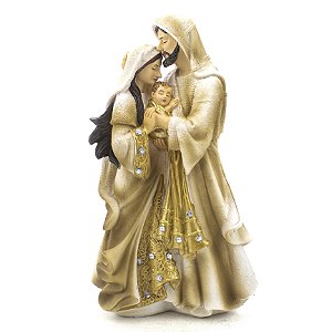 Imagem Sagrada Família Importada Dourada Resina 21 cm