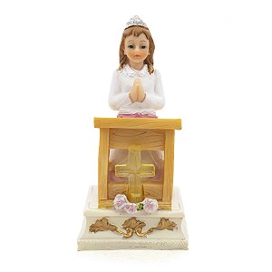 Imagem Lembranças 1ª Eucaristia Menina Ajoelhado com Led Importada Resina 15cm