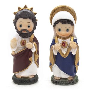 Kit Imagem Sagrado Coração de Jesus e Maria Infantil Importado Resina 8 cm