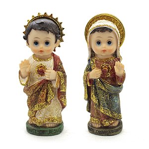 Kit Imagem Sagrado Coração de Jesus e Maria Infantil Importado Resina 12 cm