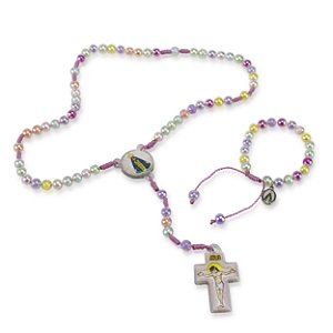 Kit Terço e Pulseira Infantil Nossa Senhora Aparecida Acrilico 8 mm