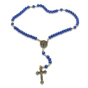 Terço Nossa Senhora Aparecida Azul Escuro Perola 10mm