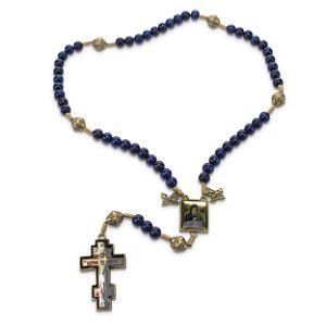 Terço Nossa Senhora do Perpetuo Socorro Madeira Azul 8 mm