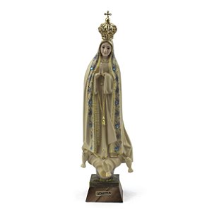 Imagem Nossa Senhora de Fatima de Portugal Envelhecida Olho de Vidro Importada Resina 28 cm