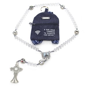 Terço Carlo Acutis Kit de Santidade Com Mochila Cristal 8 mm
