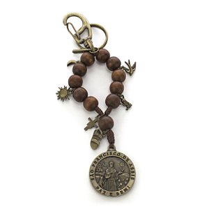 Chaveiro Dezena São Francisco de Assis Madeira 10mm Canela