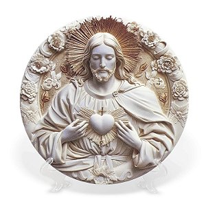 Adorno De Mesa/Parede Sagrado Coração de Jesus Alto Relevo Importado Resina 20 cm