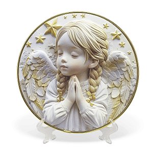 Adorno De Mesa/Parede Anjo da Guarda Alto Relevo Importado Resina 23 cm