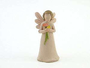 Imagem Anjo com Flor na Mão Resina 10 cm
