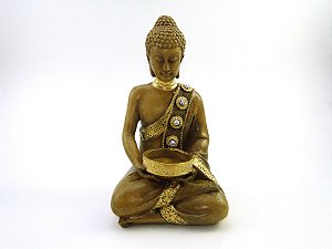 Estátua Buda com Pote Gesso 19 cm