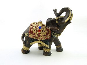 Estátua Elefante Pedra Nas Costas Gesso 23 cm