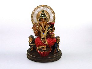 Estátua Ganesha Colorida Gesso 34 cm