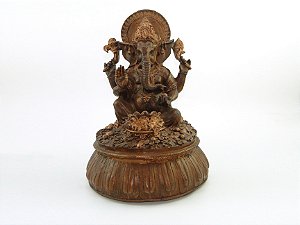Estátua Ganesha Sentado cor Madeira Resina 30 cm