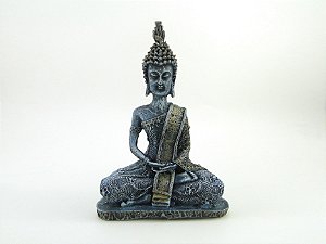 Estátua Buda Dhyana Mudra cor Jeans Resina 25 cm