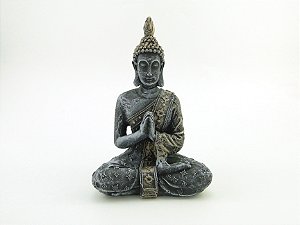 Estátua Buda Namaskara Mudra cor Chumbo Resina 20 cm
