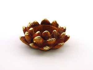 Castiçal Flor de Lótus Laranja e Dourado Gesso 8 cm