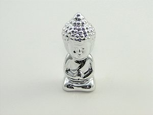 Estátua Mini Buda Meditando cor Prata Porcelana 7 cm