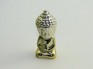 Estátua Mini Buda Meditando cor Dourado Porcelana 7 cm