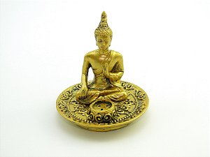 Incensário Buda Dourado Resina 9 cm