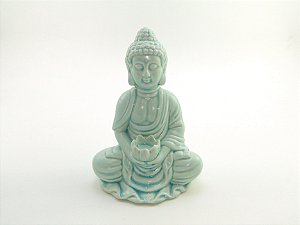 Incensário Buda Verde Porcelana 16 cm