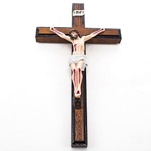 Crucifixo de Parede Madeira e Resina 29 cm