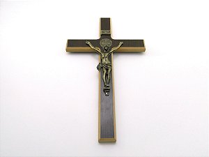 Crucifixo de Parede Madeira Escura e Metal 34 cm