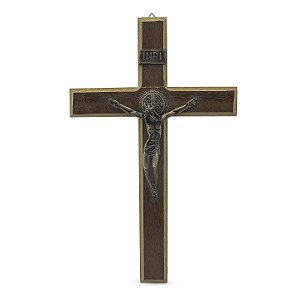 Crucifixo de Parede Madeira Escura e Metal 34 cm