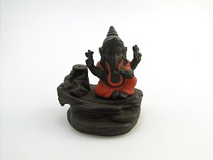 Incensário Cascata Ganesha Preto e Vermelho Cerâmica 10 cm