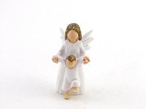 Imagem Anjo da Guarda Branco com Menino Resina 6,5 cm