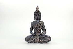 Estátua Buda Dhyana Mudra cor Chumbo Resina 20 cm