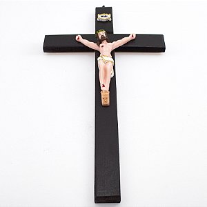 Crucifixo de Parede Madeira Marrom e Resina 33 cm