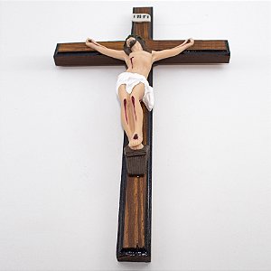 Crucifixo de Parede Madeira e Resina 39 cm