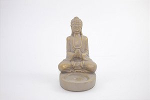 Incensário Buda Bege e Dourado Cerâmica 12 cm