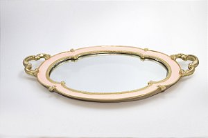Bandeja Espelhada Oval Rosa Resina 45 cm