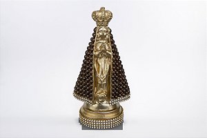 Imagem Nossa Senhora Aparecida Dourada com Pérola Marrom Gesso 15 cm