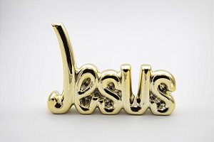 Enfeite Palavra Decorativa Jesus Dourado Resina 15 cm