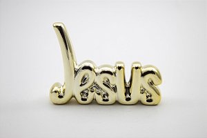 Enfeite Palavra Decorativa Jesus Dourado Resina 11 cm