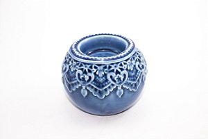 Castiçal Redondo Renda Azul Porcelana 7 cm