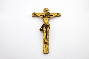 Crucifixo de Parede Dourado Resina 28 cm