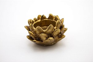 Castiçal Flor de Lótus Dourado Resina 9 cm