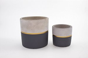 kit 2 Mini Vaso Cinza e Preto Cimento 11 cm e 7 cm